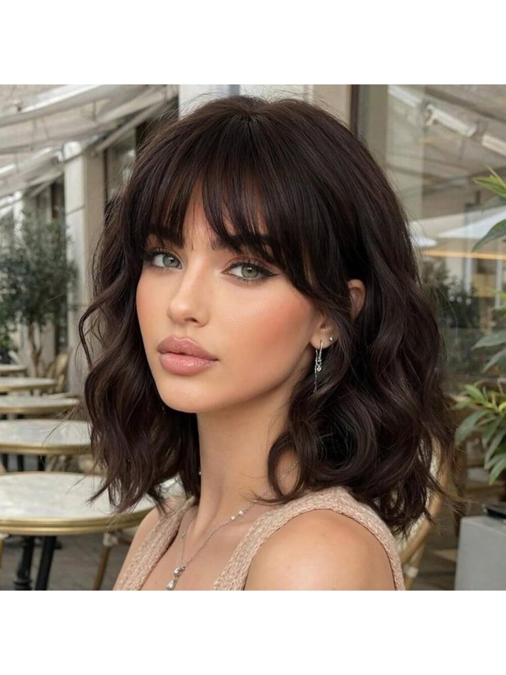 Women's Dark Brown 14 Inch Heat Resistant Synthetic Fiber Shoulder Length Wigs